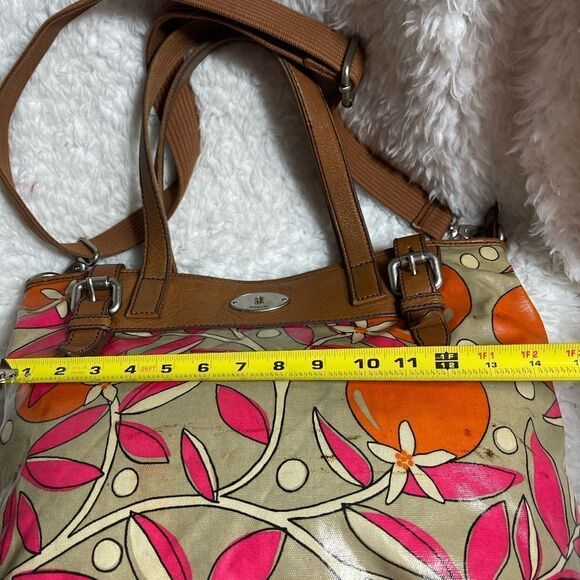 Fossil Key-Per Orange Blossom coated canvas shoulder/crossbody tan leather trim - Picture 13 of 14
